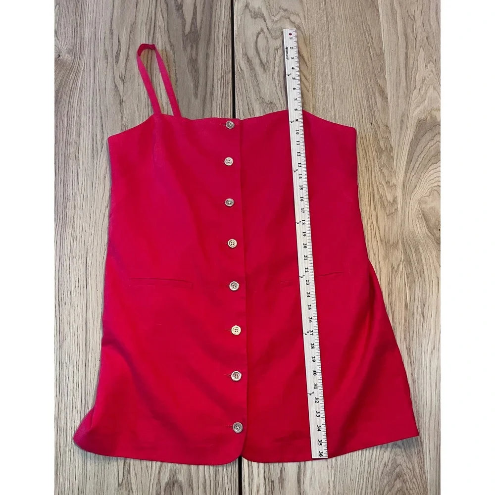 J.Crew Claudia Mini Dress Women XL Red Linen Button Front Coastal Quiet Luxury